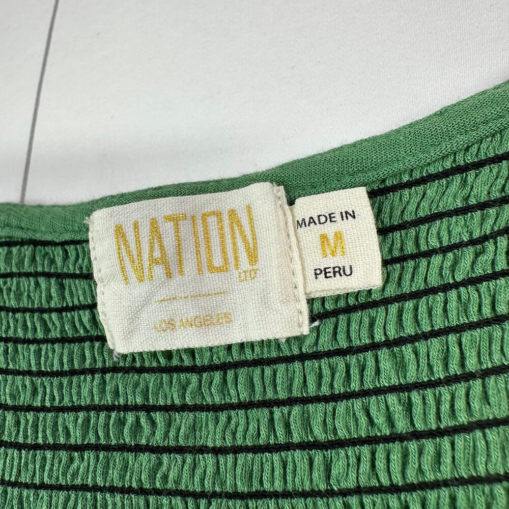 Nation LTD Top Womens Medium Green Bardot Tee Smocked Puff Sleeve Stretch Crew - Picture 4 of 6